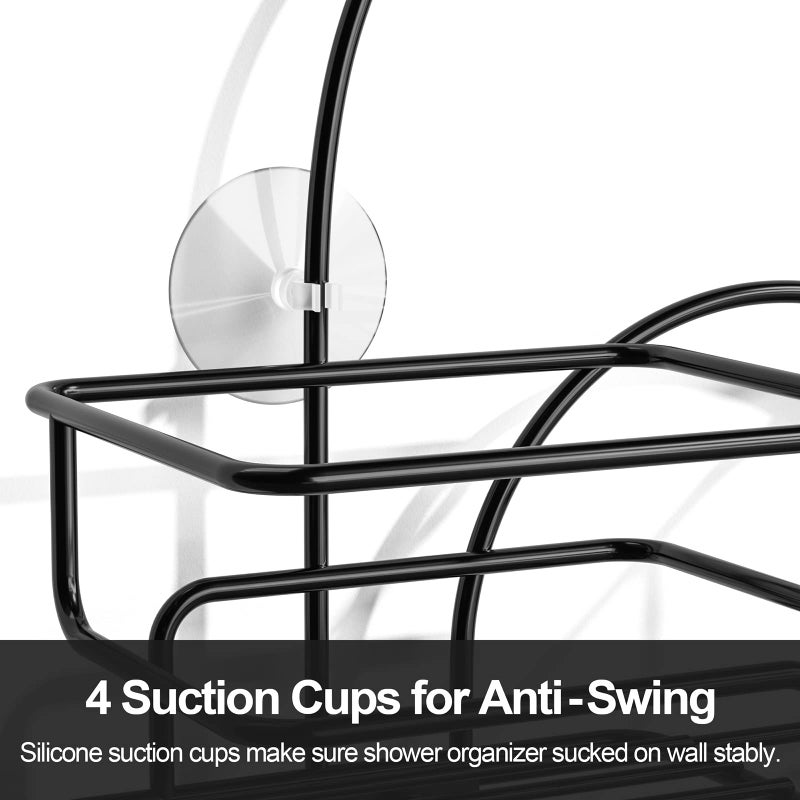 SRIWATANA Shower Caddy Hanging Over Head, Bathroom Shower Organizer Shower Rack Holder with Hooks for Razors - Black - Image 5
